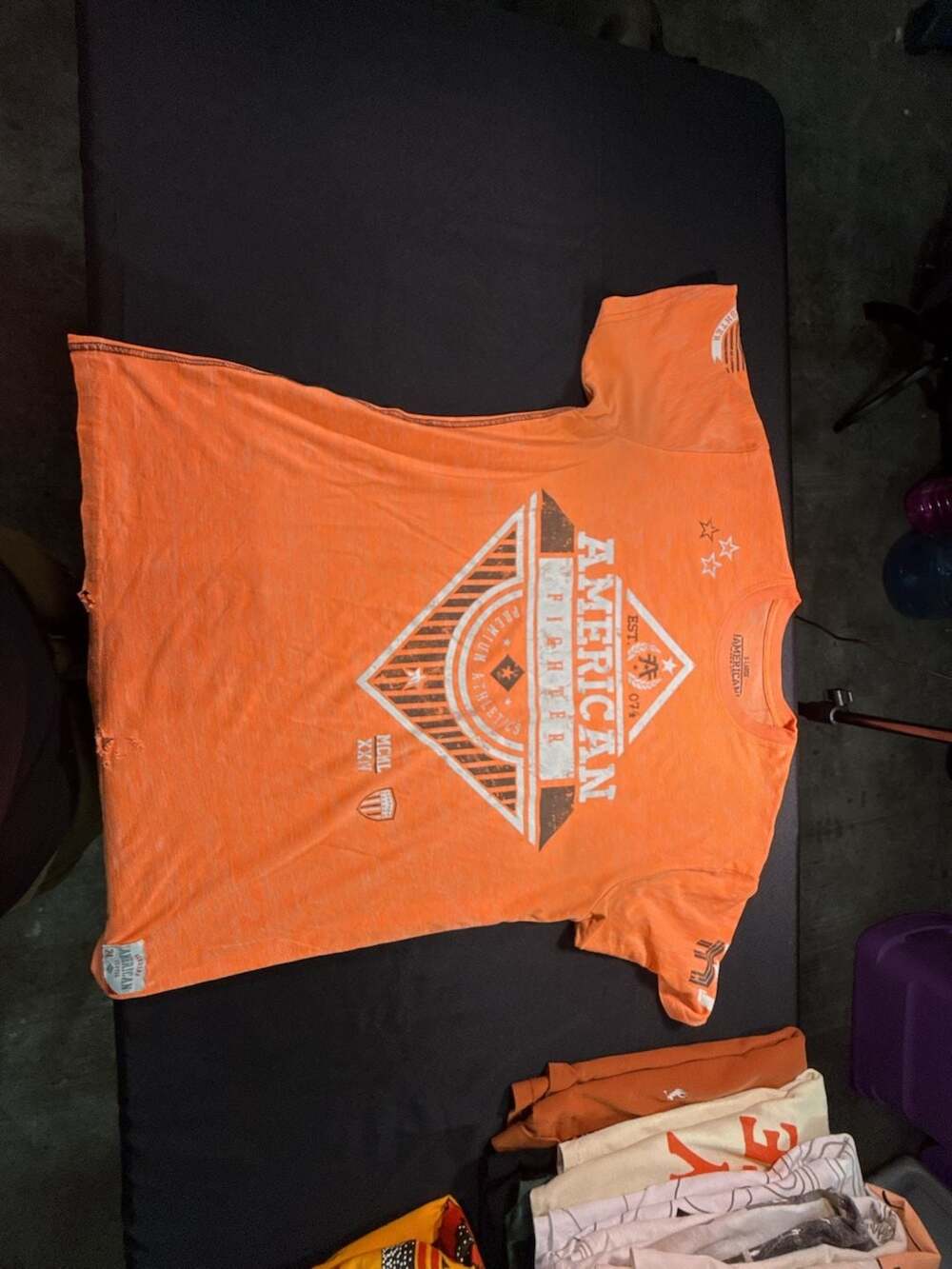 Damaged American Fighter Premium Athletics Men's Orange Graphic Short Sleeve T-S